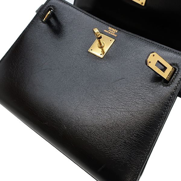 Hermes 2way Bag Mini Kerry Doe Outer Stitch Box Calf Black Gold Hardware Black