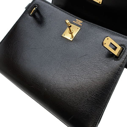 Hermes 2way Bag Mini Kerry Doe Outer Stitch Box Calf Black Gold Hardware Black