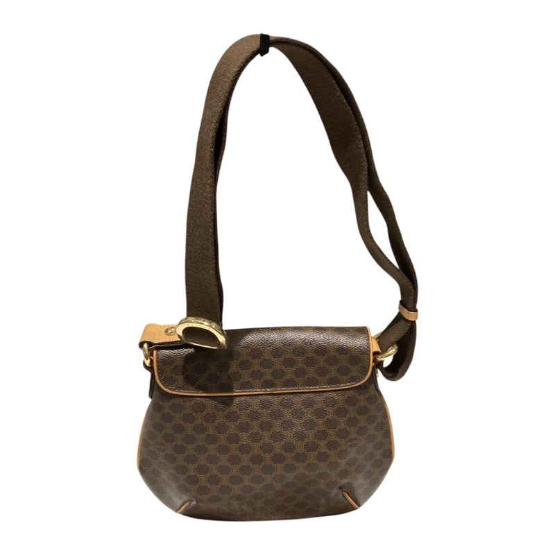 Celine ⑤ Macadam Twin Pocket Logo Button Shoulder Bag Women Brown FREE