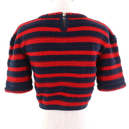 CHANEL 23AW 21C P70326 Coco Mark Button Cotton Striped Crewneck Cropped