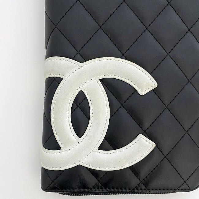 Chanel Round Zipper Long Wallet F21275 Black White