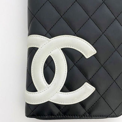 Chanel Round Zipper Long Wallet F21275 Black White