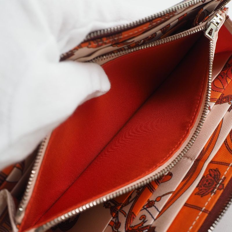Hermes Azap Silk-in Vaux-epson And Silk Rouge Red X Unisex Long Wallet