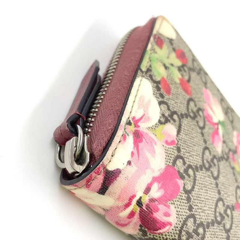 Gucci GG Blooms Round Zipper Leather X PVC Beige Wallet Silver