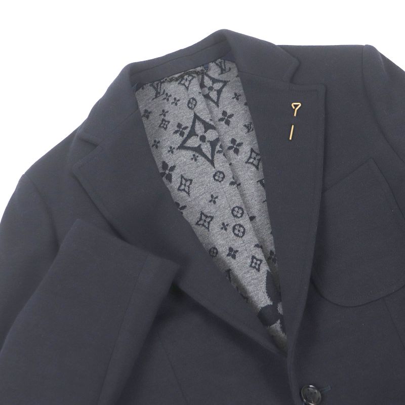 Louis Vuitton 21SS Wool Cotton Monogram Jersey Single Tailored Jacket Navy 46