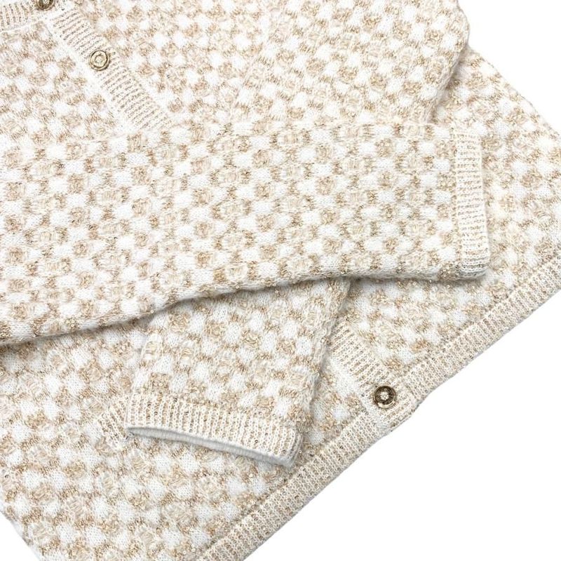 Chanel Knit Cardigan P75778k 10873 Nr135 23b White Gold 40 Size Chanel