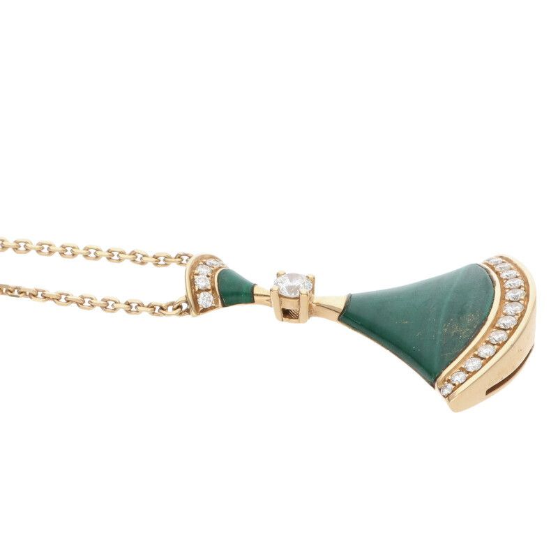 Bulgari Diva Dream 351143 18K Yellow Gold Diamond And Malachite Necklace Ladies