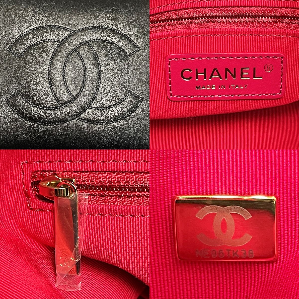 Chanel Coco Mark Black Chain Tote Bag Calfskin Women's Gold Hardware