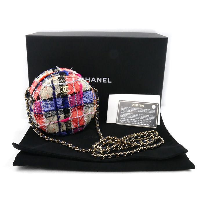 Chanel Round Mini Classic Chain Shoulder Bag Multicolor Ap0245 Tweed Multi