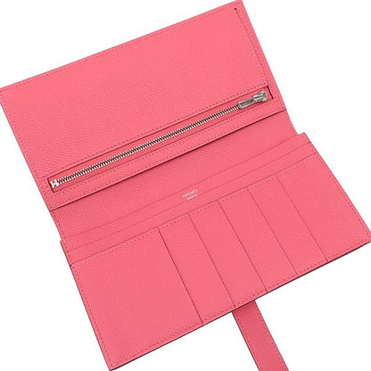 Hermes Long Wallet Bearn Souffle Vaux Epson Rose Azalea Silver Hardware Unused