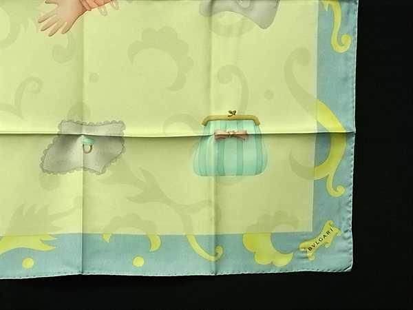 Bvlgari 100% Silk Large Scarf Shawl Women's Cream And Blue Fc5968