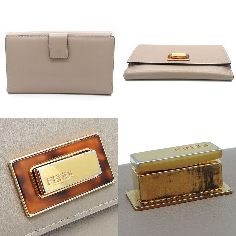 Fendi Bifold Wallet 8m0308 Peekaboo Leather Beige Glaze Gold Hardware Long