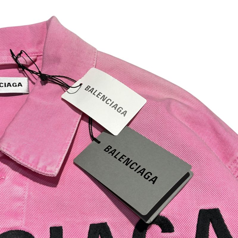 Balenciaga 21ss Front Logo Dyed Pink Denim Jacket 594386 Tew37 32 Pink X Black