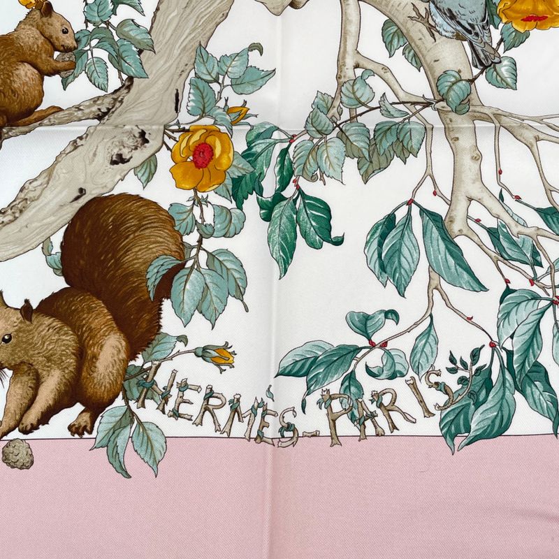 Hermes Carre 90 AU Coeur DES BOIS In The Woods Scarf Silk Pink With Box