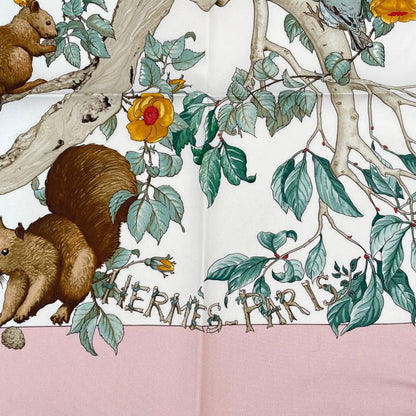 Hermes Carre 90 AU Coeur DES BOIS In The Woods Scarf Silk Pink With Box