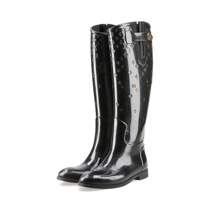 Louis Vuitton Monogram Drops Line Rubber Long Boots Women's 36 Black Made In