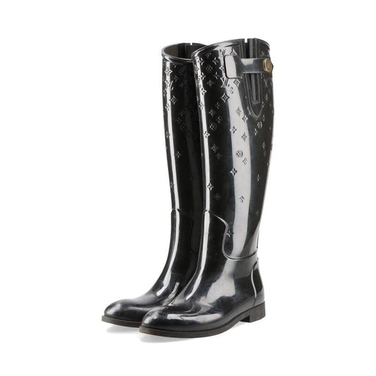 Louis Vuitton Monogram Drops Line Rubber Long Boots Women's 36 Black Made In