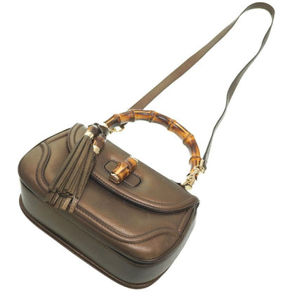 Gucci New Bamboo Shoulder Handbag 254884 Leather With Gold Strap 0020gucci