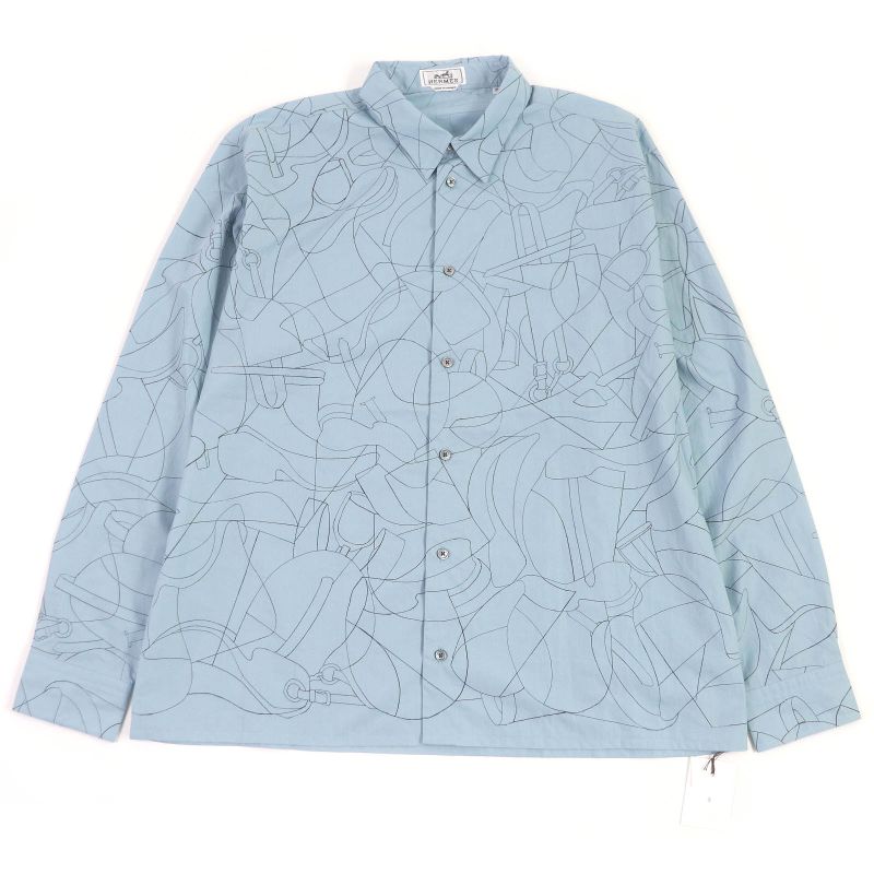 Hermes 24SS Selles En Fragments Finesse 100% Cotton Sellier Button Long Sleeve