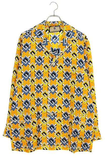 Gucci 663490 Zlp98 G All Over Silk Pajama Long Sleeve Shirt Men's S