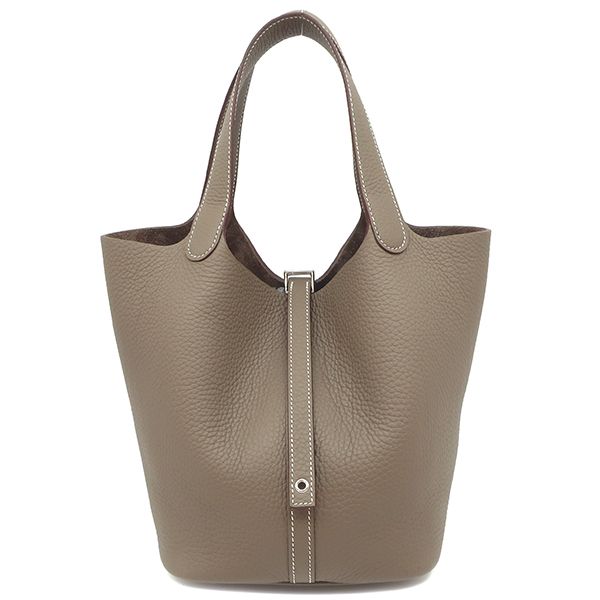 Hermes Handbag Picotin Lock MM Taurillon Clemence Etoupe Silver Hardware Never