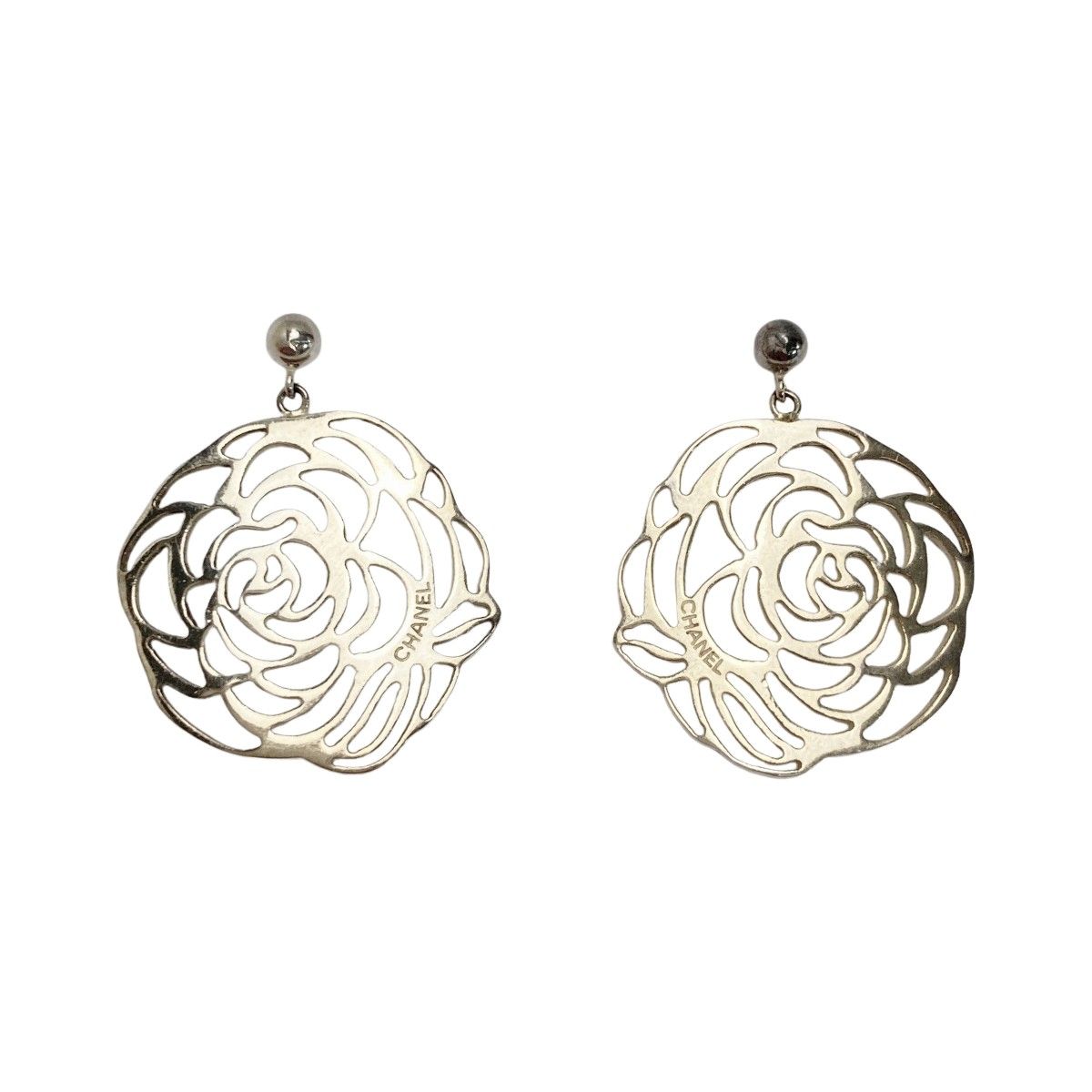 Chanel Camellia Earrings Silver Sv925 Box and Cloth Bag Included