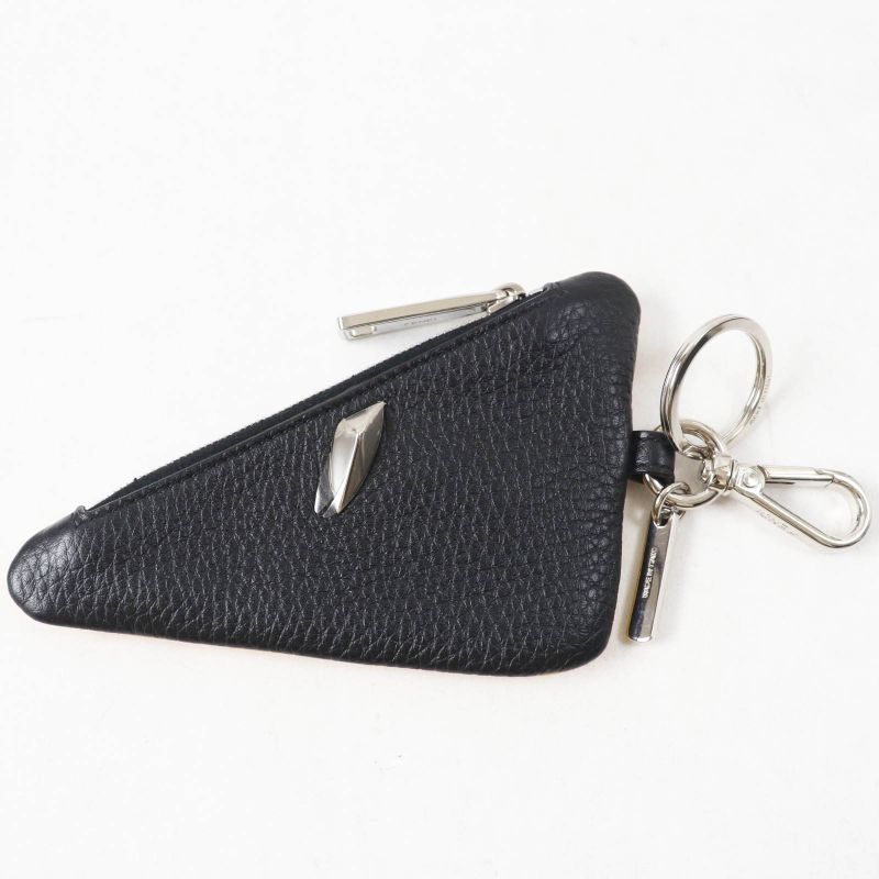 Fendi Bug's Eye Triangle Bicolor Leather Coin Case With Key Ring Yellow Black