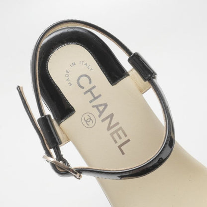 Chanel Sandals Size 35 Camellia CC Logo Coco Mark Patent Enamel Leather Ankle