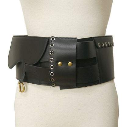 Dior Saddle Belt Waist Mark Leather Black *worn