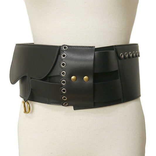 Dior Saddle Belt Waist Mark Leather Black *worn