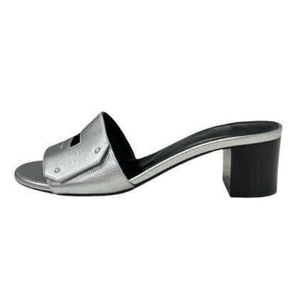 Hermes Very Sandals Shoes Leather Silver Kelly Clasp Mules