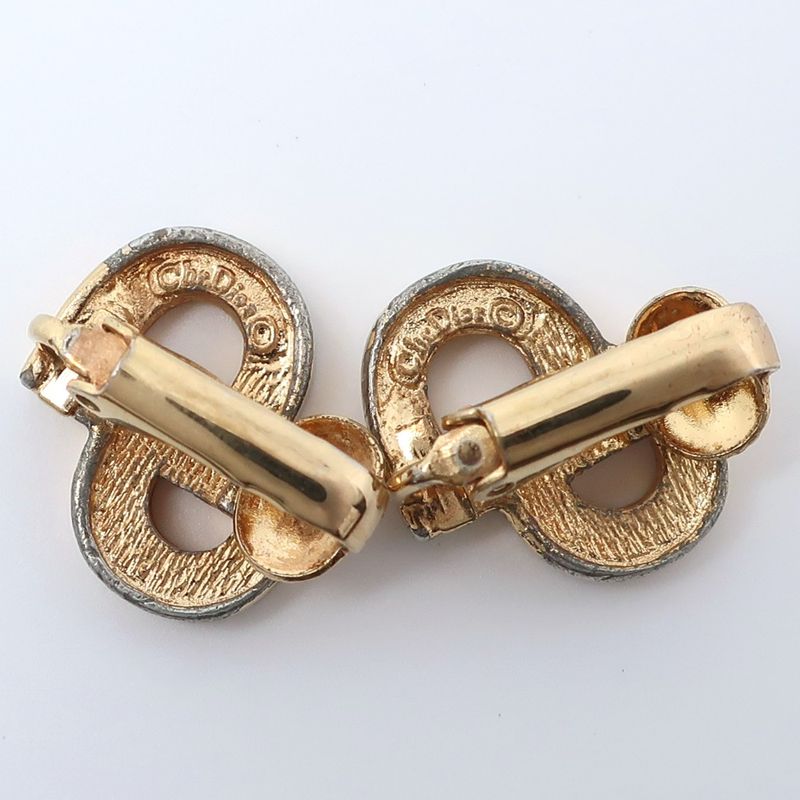 Dior CD Logo Gold Plated And Rhinestone Earrings For Women 5.0g