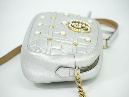 Authentic Gucci GG Marmont Faux Pearl Small Shoulder Bag Pochette Leather