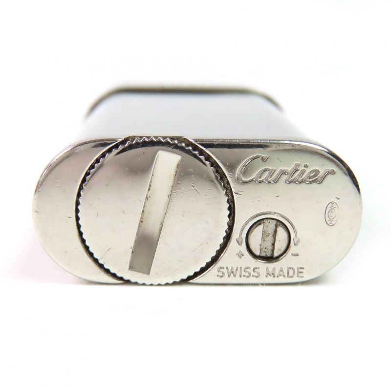 Cartier Godron Hairline Logo Engraved Oval Roller Type Gas Lighter