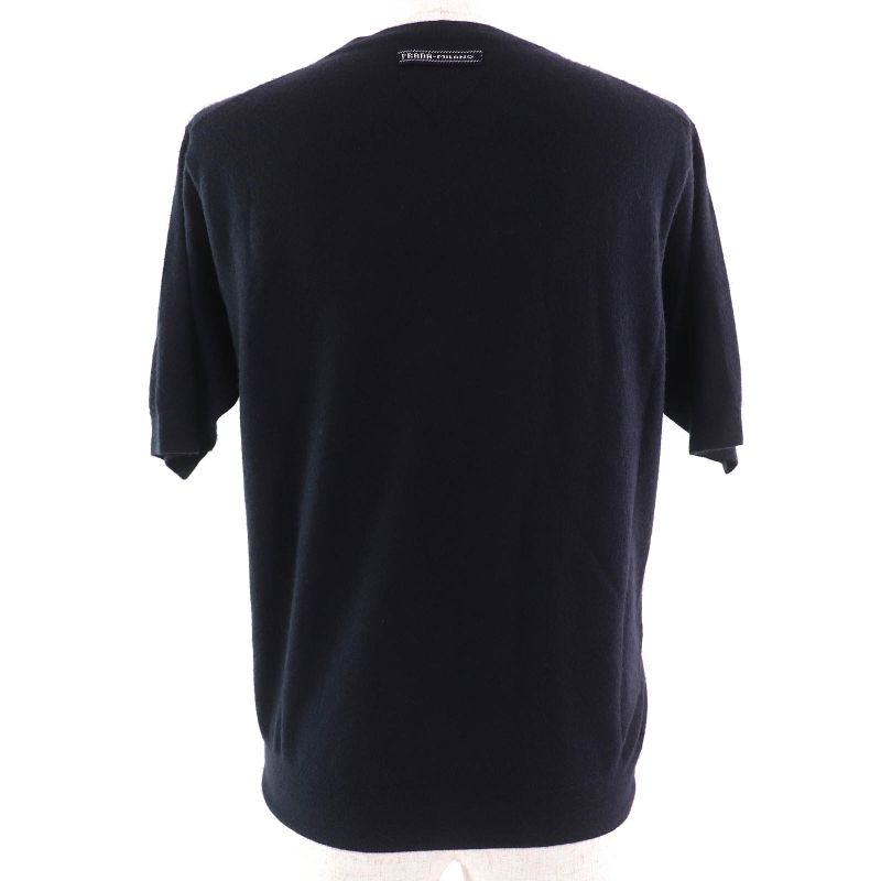 Prada 2023 P24d2q 100% Cashmere Crewneck Short Sleeve Knit Sweater Navy 36 Made