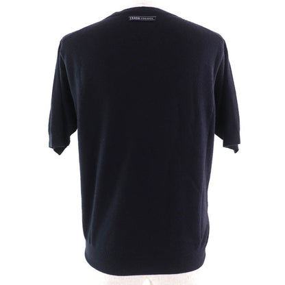 Prada 2023 P24d2q 100% Cashmere Crewneck Short Sleeve Knit Sweater Navy 36 Made