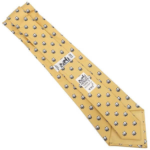 Hermes Necktie Animal Print 9cm (3.54in) Silk Yellow Panda