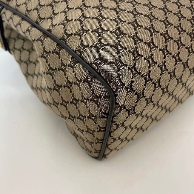 Celine Handbag Beige Brown Macadam Excellent Condition Canvas Leather