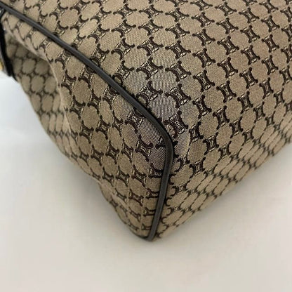 Celine Handbag Beige Brown Macadam Excellent Condition Canvas Leather