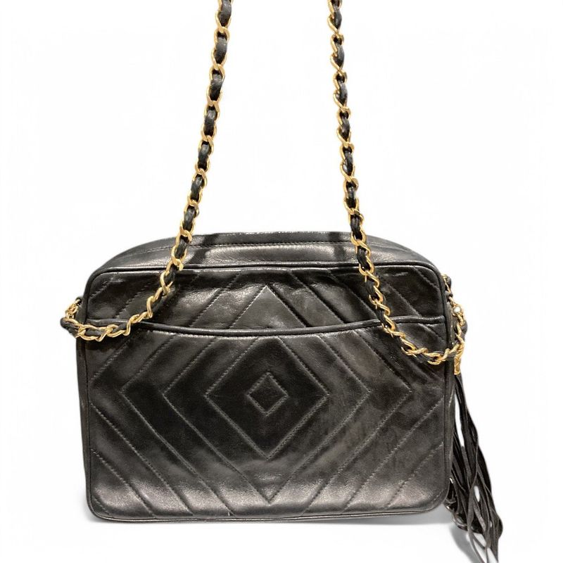 Chanel ⑤ 1981567 Diamond-stitched Lambskin Coco Mark Shoulder Bag Women Black -