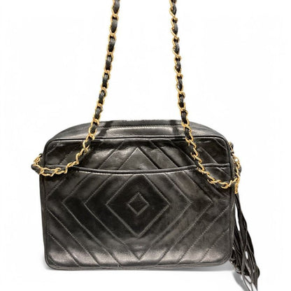 Chanel ⑤ 1981567 Diamond-stitched Lambskin Coco Mark Shoulder Bag Women Black -