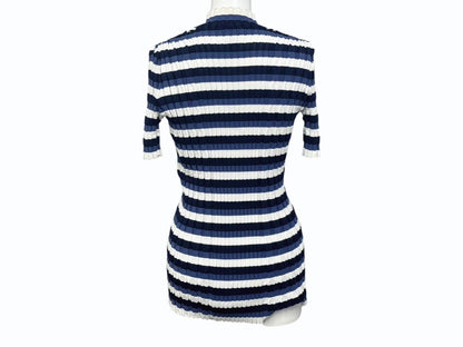 Louis Vuitton Border Rib Knit Short Sleeve Top Blue White Sweater — view 4