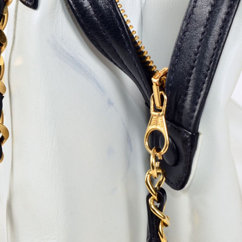 Chanel Bicolor Coco Mark Chain Tote Shoulder Bag Leather White Gold Hardware