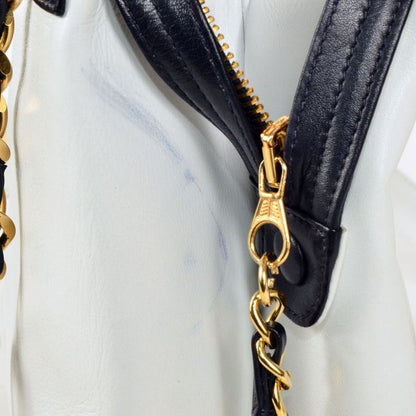 Chanel Bicolor Coco Mark Chain Tote Shoulder Bag Leather White Gold Hardware