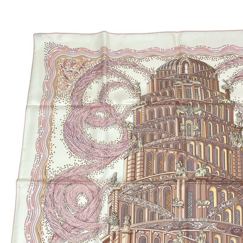 Hermes Scarf 100% Silk Carre 90 LES Rivieres DE Babel River Of Babel Pink With