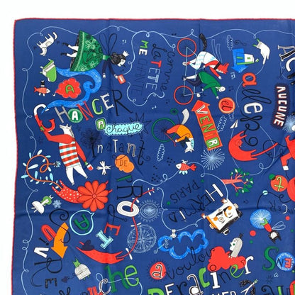 Hermes Carre 90 Les Confessions Confession Blue Scarf 100% Silk