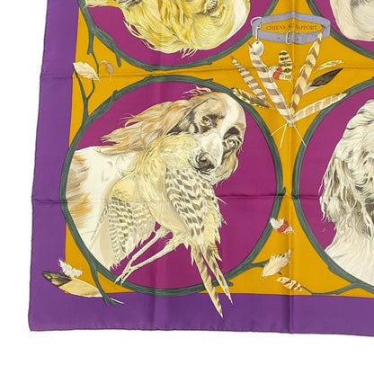 Hermes Carre 90 Scarf Silk Chiens AU Rapport Hound Purple