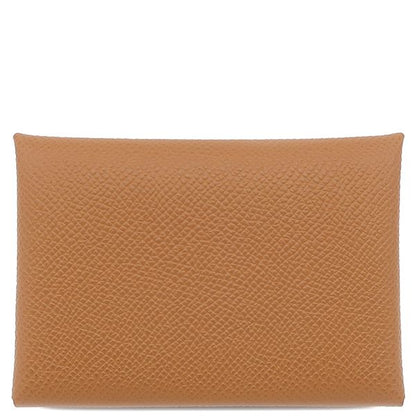 Hermes Card Case Calvi Duo Vaux Epson Gold Silver Hardware Never Used Brown W