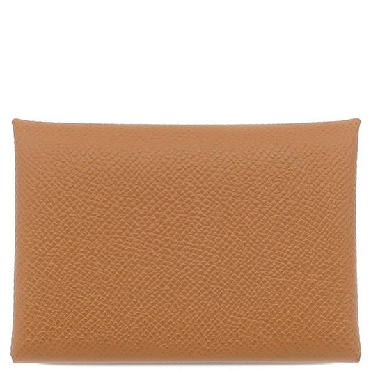 Hermes Card Case Calvi Duo Vaux Epson Gold Silver Hardware Never Used Brown W