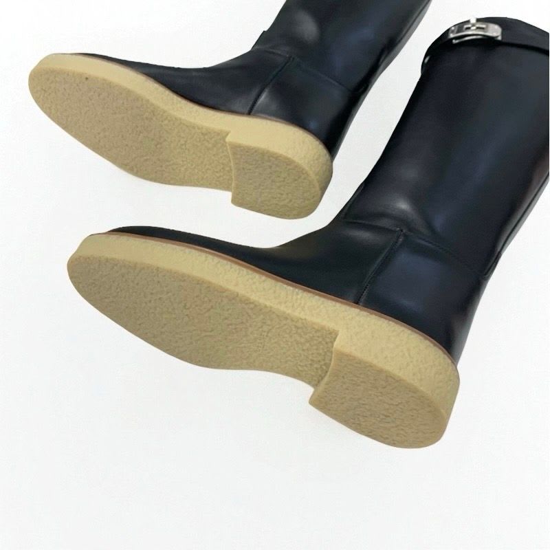 Hermes Boots Long Shoes Leather Black Silver Kelly Hardware
